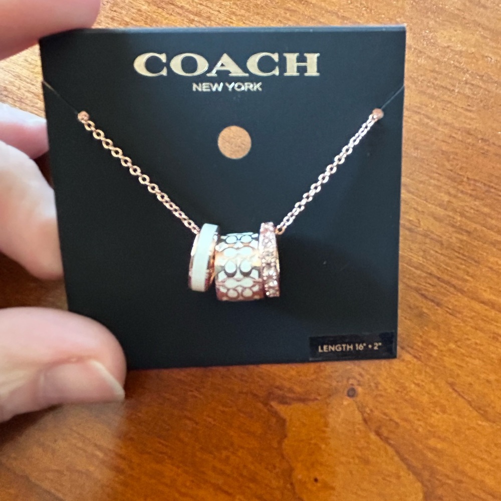 COACH New York Signature Enamel Rose Gold Necklace